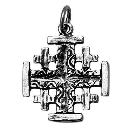 Front view of Jerusalem Cross silver pendant necklace 925
