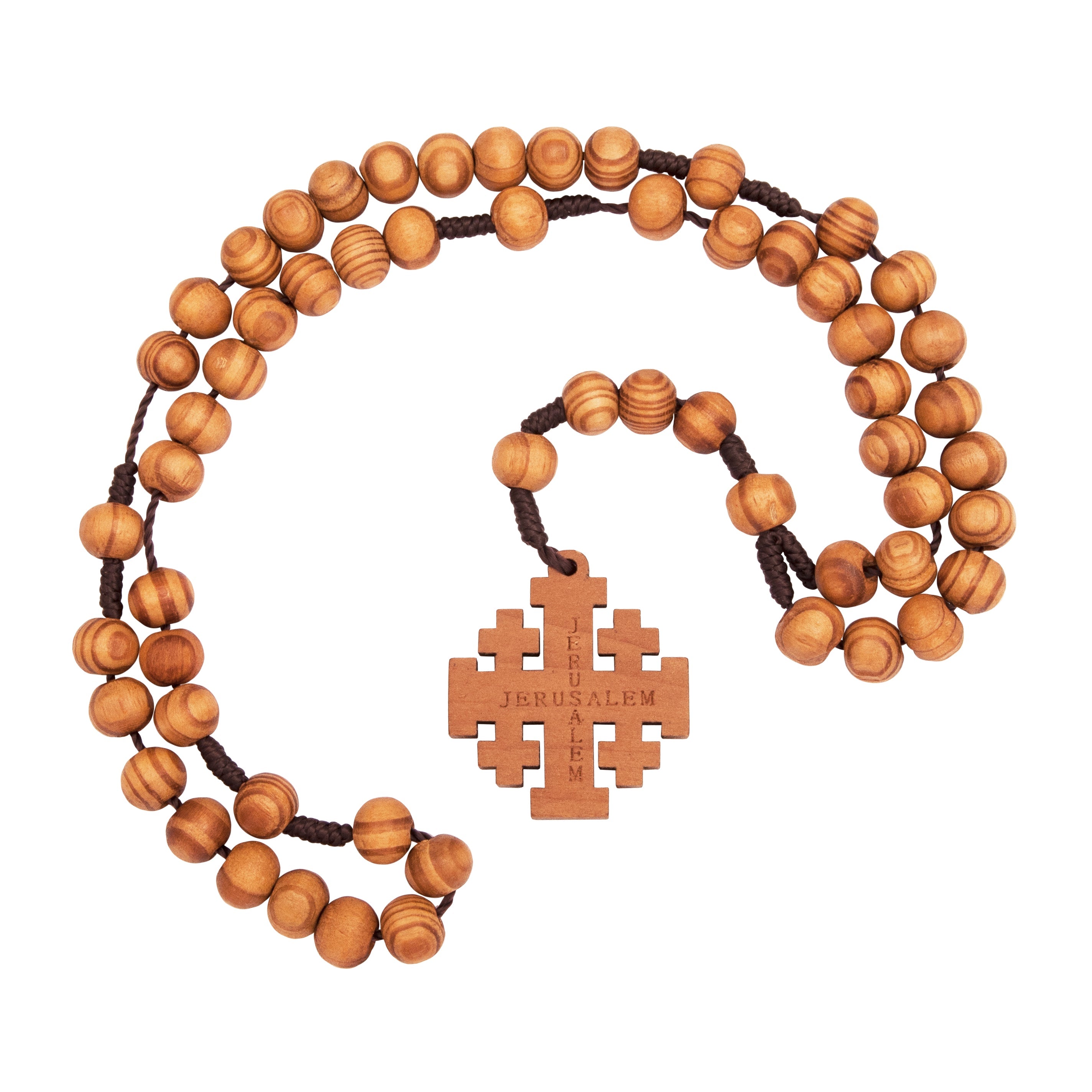 Reverse side detail of Jerusalem Cross rosary wooden beads