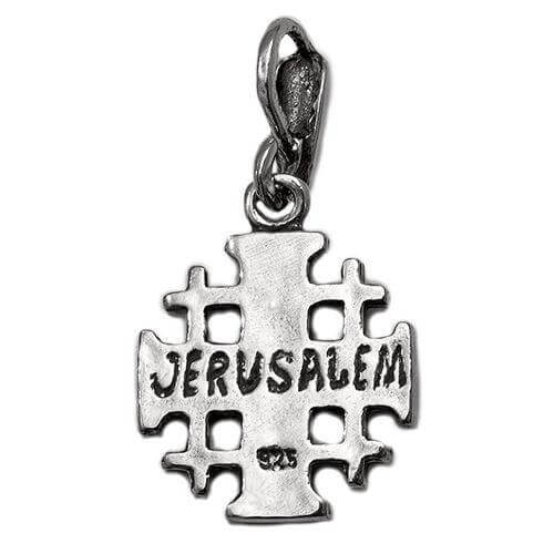 Reverse side of Jerusalem cross silver pendant necklace
