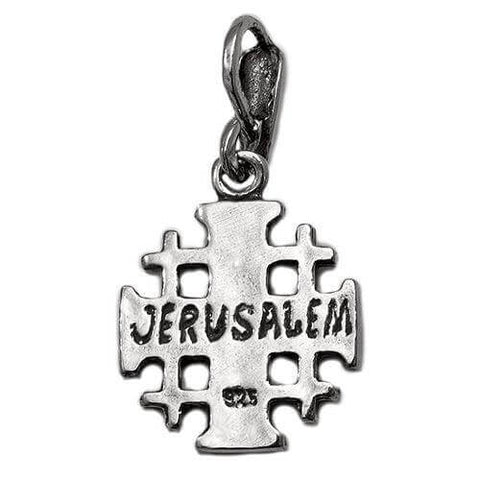 Reverse side of Jerusalem cross silver pendant necklace
