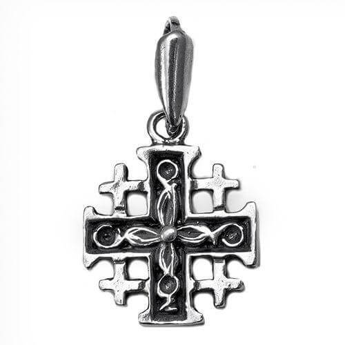 Front view Jerusalem cross silver pendant necklace 925
