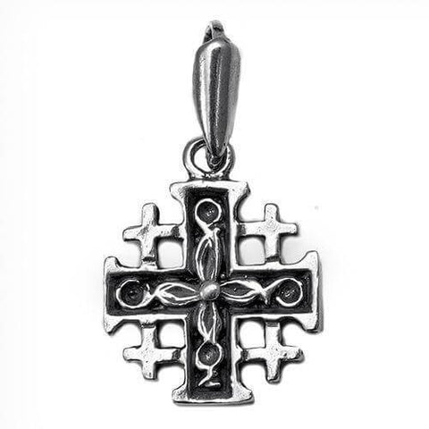 Front view Jerusalem cross silver pendant necklace 925
