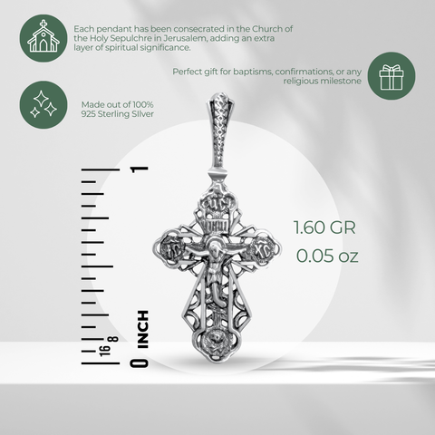 Jerusalem crucifix pendant 925 — Christian silver cross for prayer
