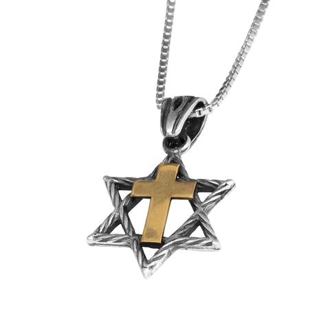 Jerusalem silver messianic pendant with gold cross
