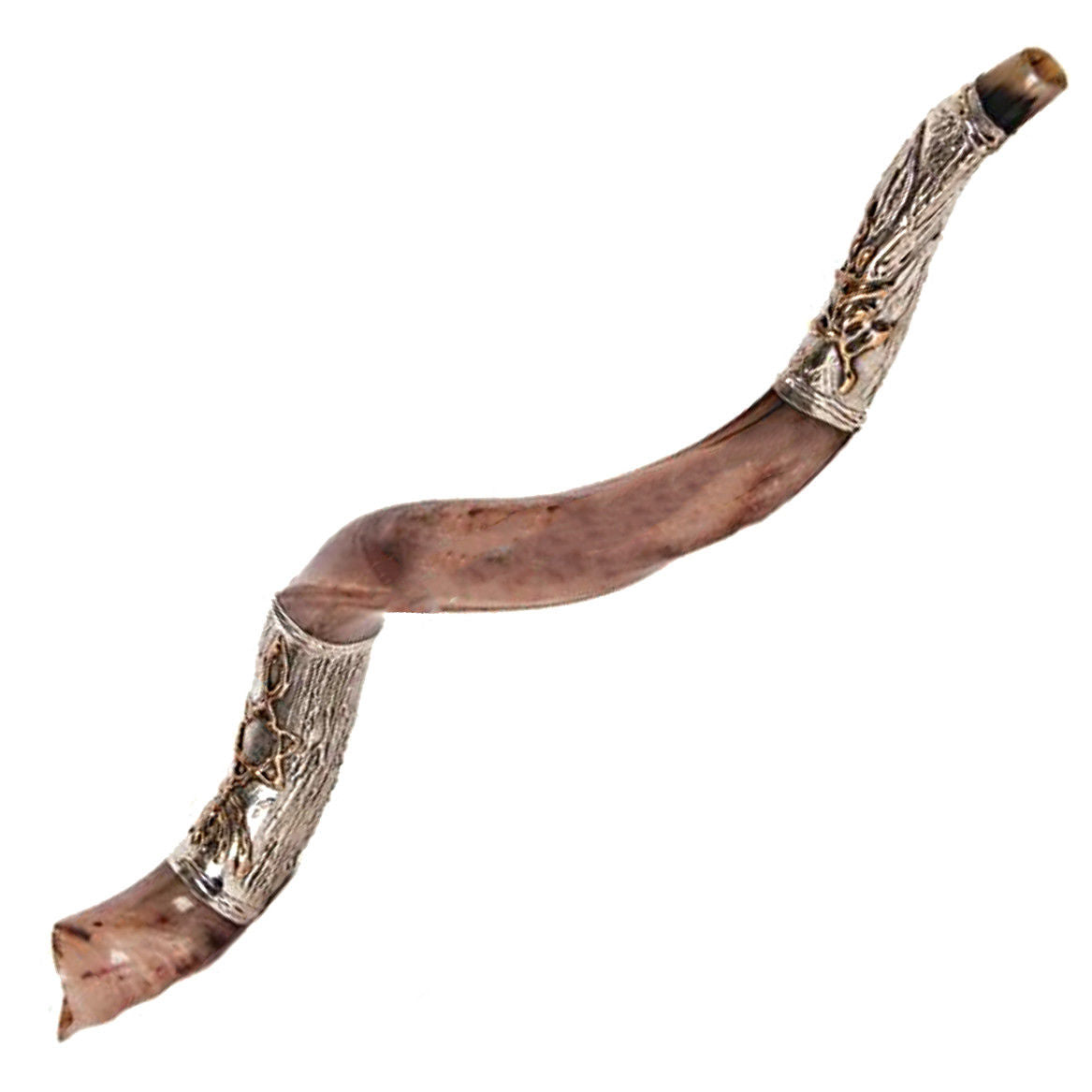Silver plated kudu horn shofar from Jerusalem, traditional Judaica
