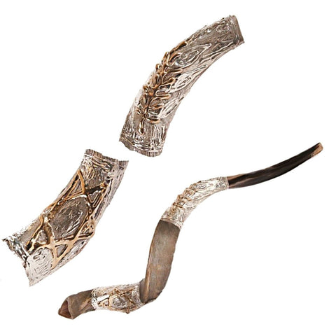 Yemenite style silver plated shofar for synagogue rituals
