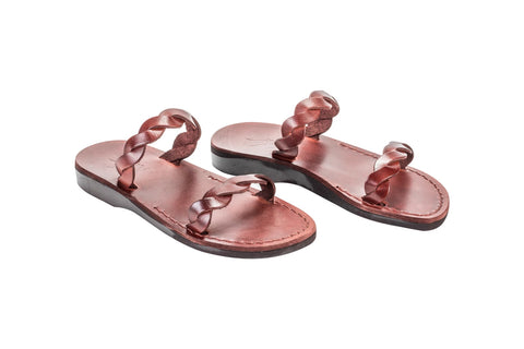 Jerusalem-made women’s braided leather sandals inspired by biblical tradition