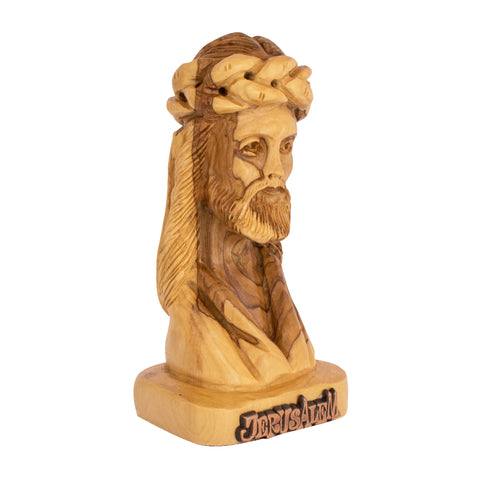 front view olive wood jesus head carving handmade holy land

