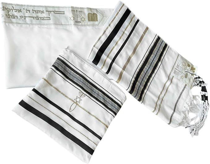 Black striped tallit for synagogue prayer and blessings