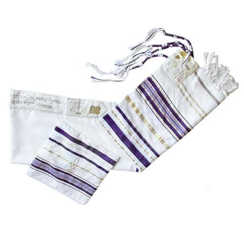 Tallit prayer shawl for women and men, draped on an altar.
