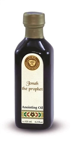 Jonah anointing oil in cobalt glass bottle from Ein Gedi, inspired by biblical prophecy
