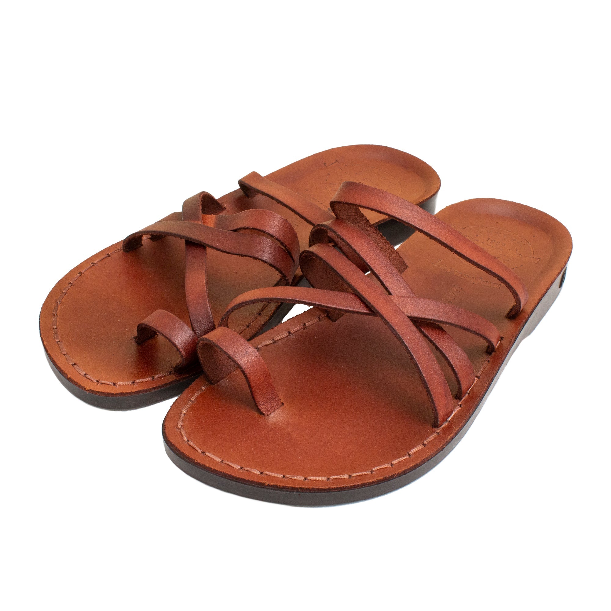 Women's Antique Sandals Natural Genuine Camel Leather 5 Straps from Jerusalem 5-11US