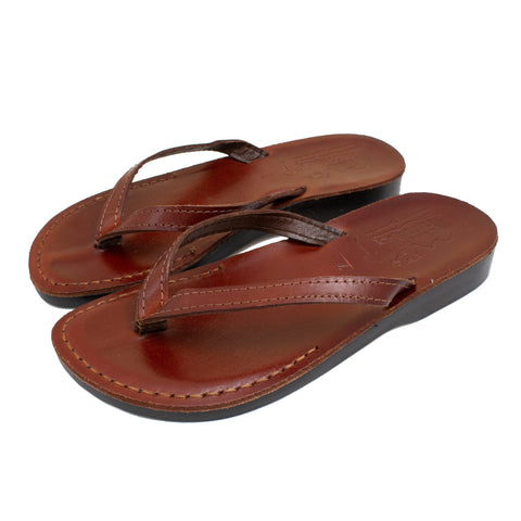 Men & Woman Jerusalem Unisex Biblical Style Sandals Genuine Camel Leather Toe Stripes