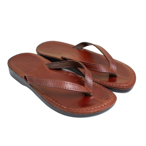 Men & Woman Jerusalem Unisex Biblical Style Sandals Genuine Camel Leather Toe Stripes