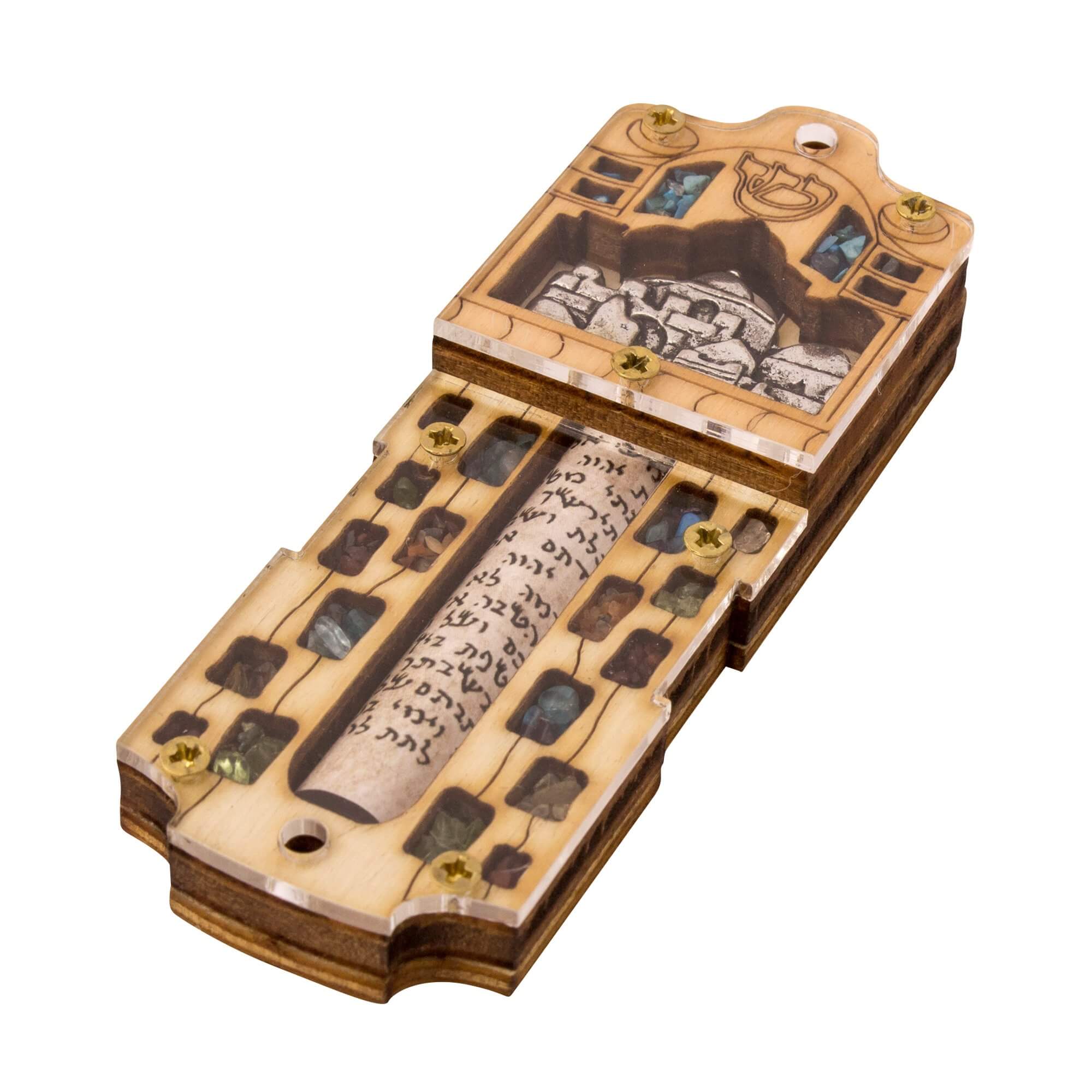 Shadai scroll mezuzah case with handcrafted design