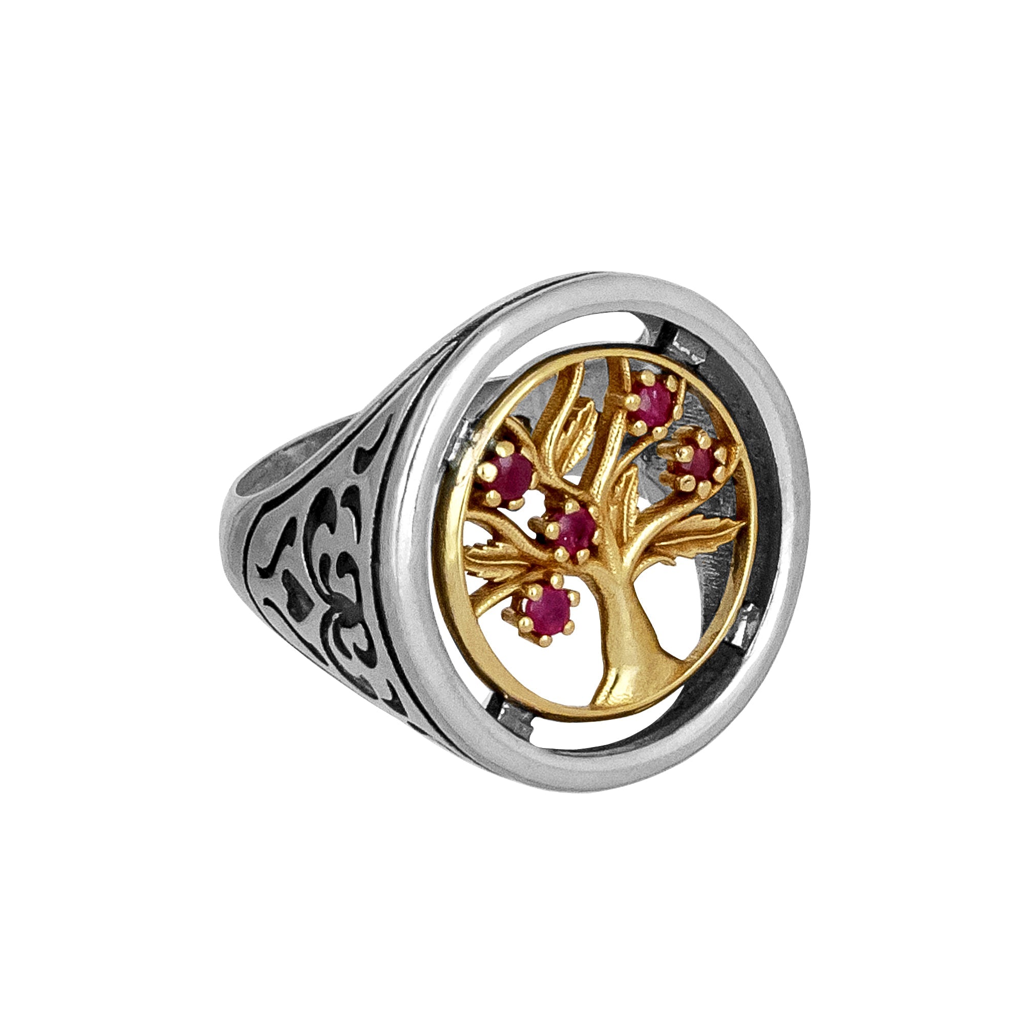 Kabbalah Tree of Life ring sterling silver and 9K gold Jewish spiritual jewelry

