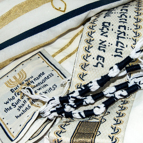 Kosher tallit blue and gold prayer shawl with talis bag