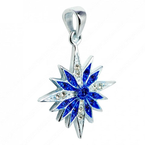 Blue Crystal Christian Star of Bethlehem Necklace for Women 925 Silver