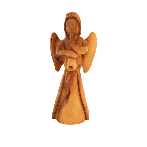 Olive Wood Angel Playing Trumpet – Religious Home Decor & Gift