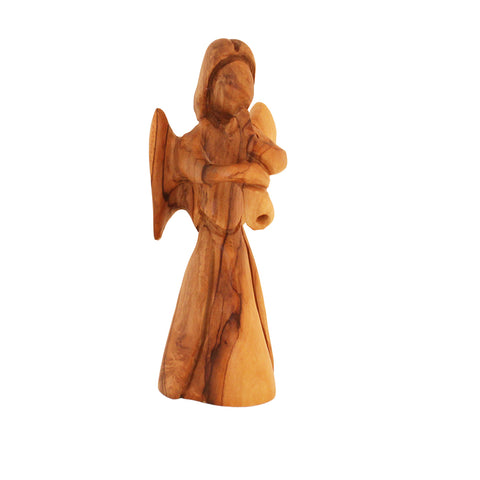 Olive Wood Angel Playing Trumpet – Religious Home Decor & Gift