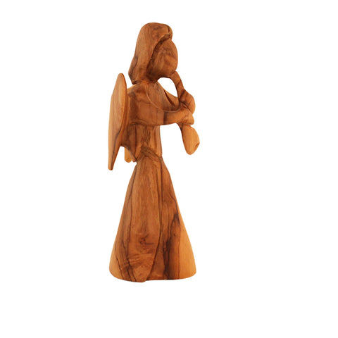 Olive Wood Angel Playing Trumpet – Religious Home Decor & Gift
