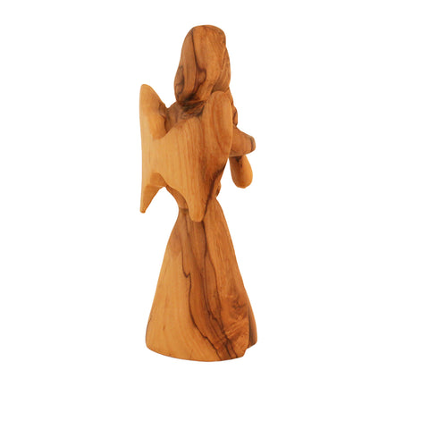 Olive Wood Angel Playing Trumpet – Religious Home Decor & Gift