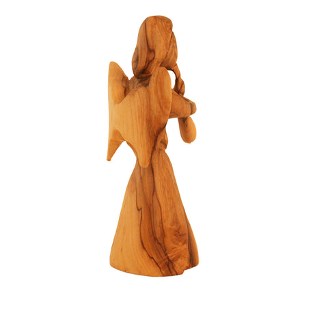 Olive Wood Angel Playing Trumpet – Religious Home Decor & Gift