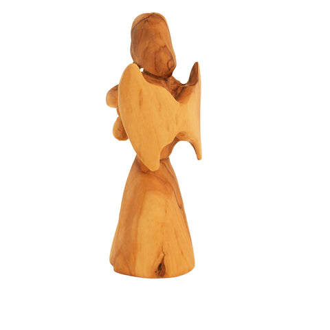 Olive Wood Angel Playing Trumpet – Religious Home Decor & Gift