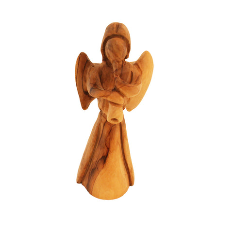 Olive Wood Angel Playing Trumpet – Religious Home Decor & Gift