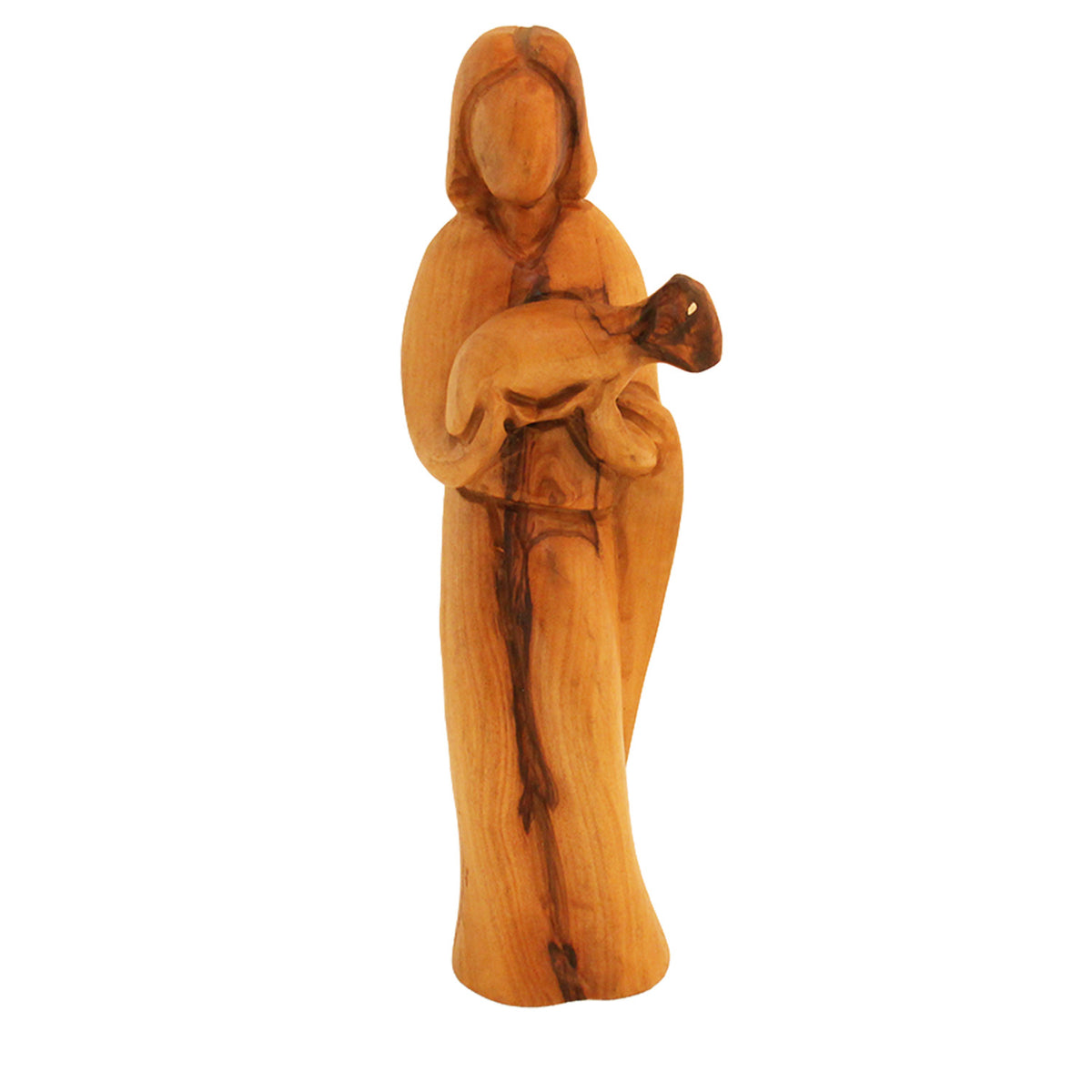 Good Shepherd Olive Wood Statue – Jesus Carrying the Lamb Figurine