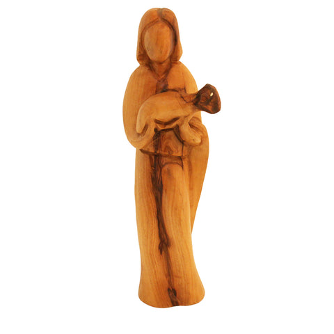 Good Shepherd Olive Wood Statue – Jesus Carrying the Lamb Figurine