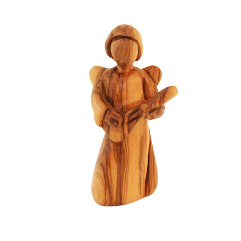 Olive Wood Angel Playing Guitar Statue – Hand Carved Figurine Bethlehem