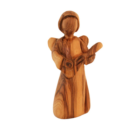 Olive Wood Angel Playing Guitar Statue – Hand Carved Figurine Bethlehem