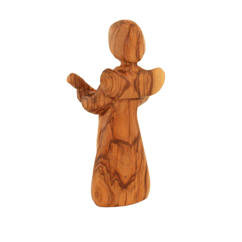 Olive Wood Angel Playing Guitar Statue – Hand Carved Figurine Bethlehem