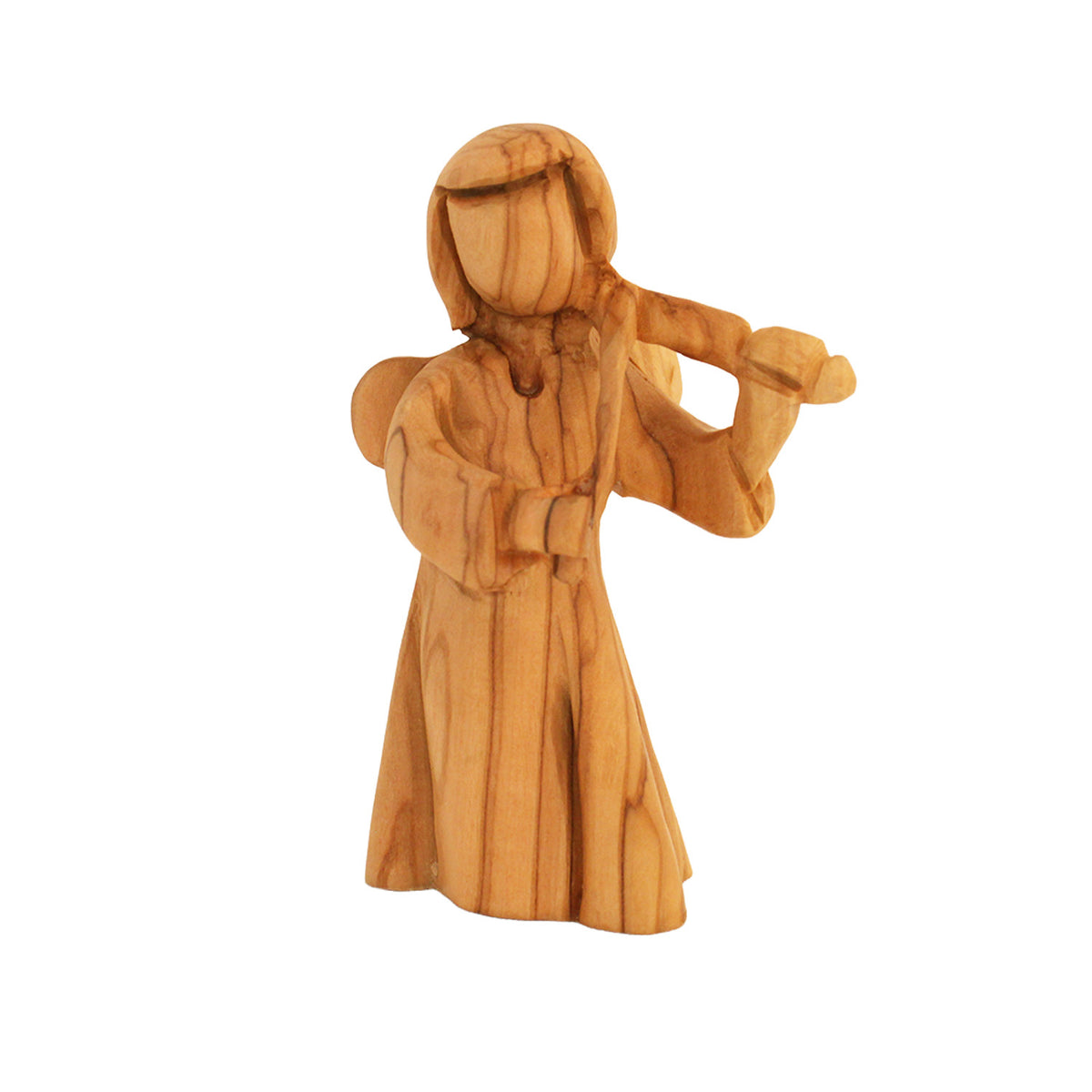 Hand-Carved Olive Wood Angel Playing Violin – Authentic Statue from Bethlehem