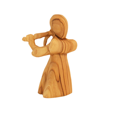 Hand-Carved Olive Wood Angel Playing Violin – Authentic Statue from Bethlehem