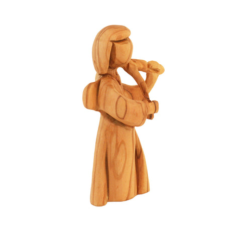 Hand-Carved Olive Wood Angel Playing Violin – Authentic Statue from Bethlehem