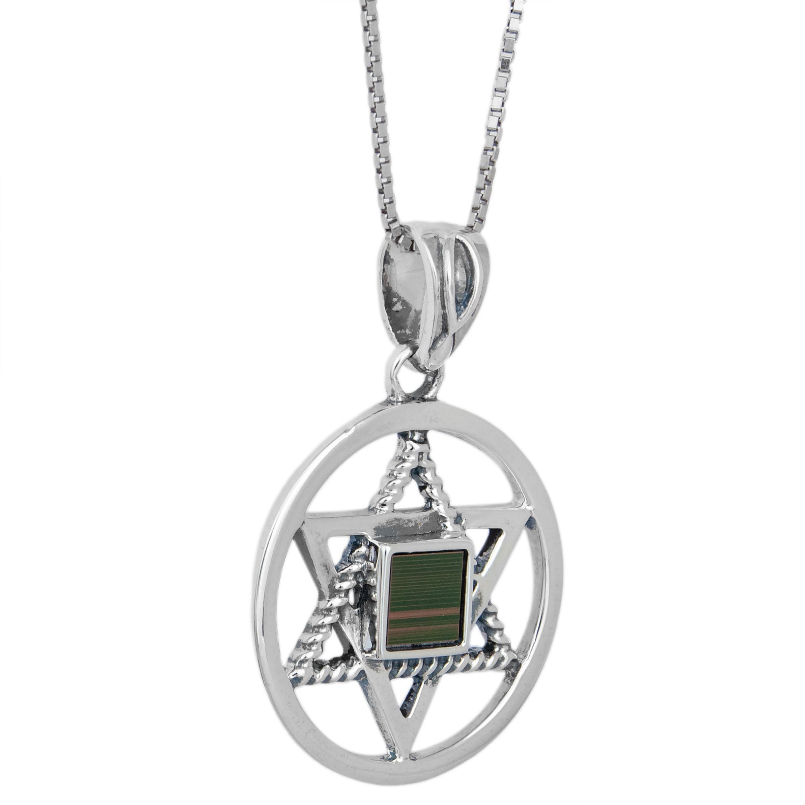 round magen david pendant with purple nano sim tanakh center