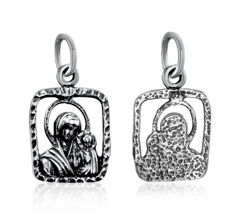 Bail and chain detail of Virgin Mary icon necklace
