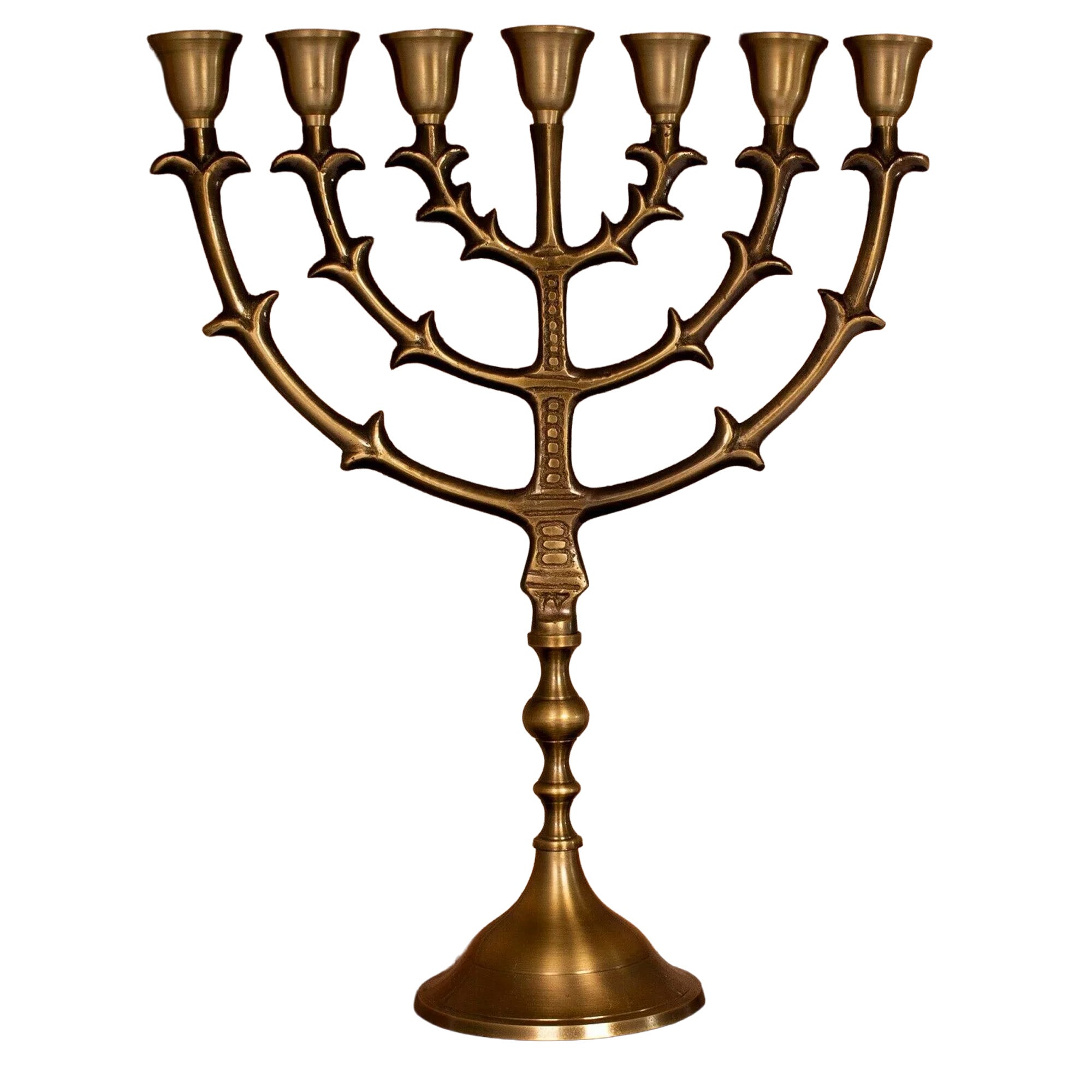 matte gold seven branch menorah temple replica
