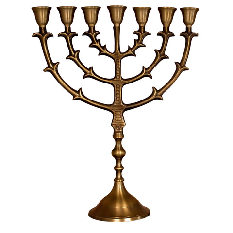 matte gold seven branch menorah temple replica
