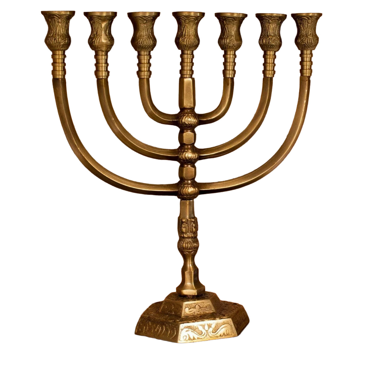 matte gold brass menorah temple replica
