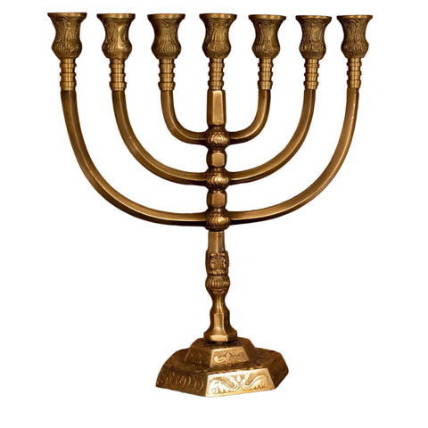 matte gold brass menorah temple replica
