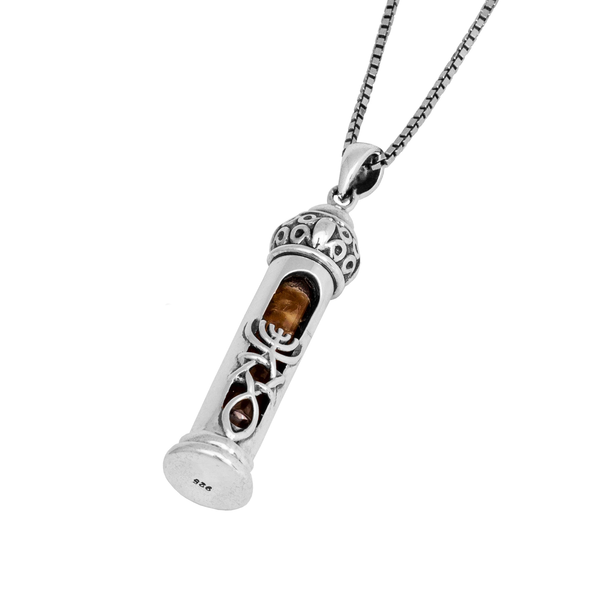 Jerusalem silver necklace with menorah and ichthus emblems