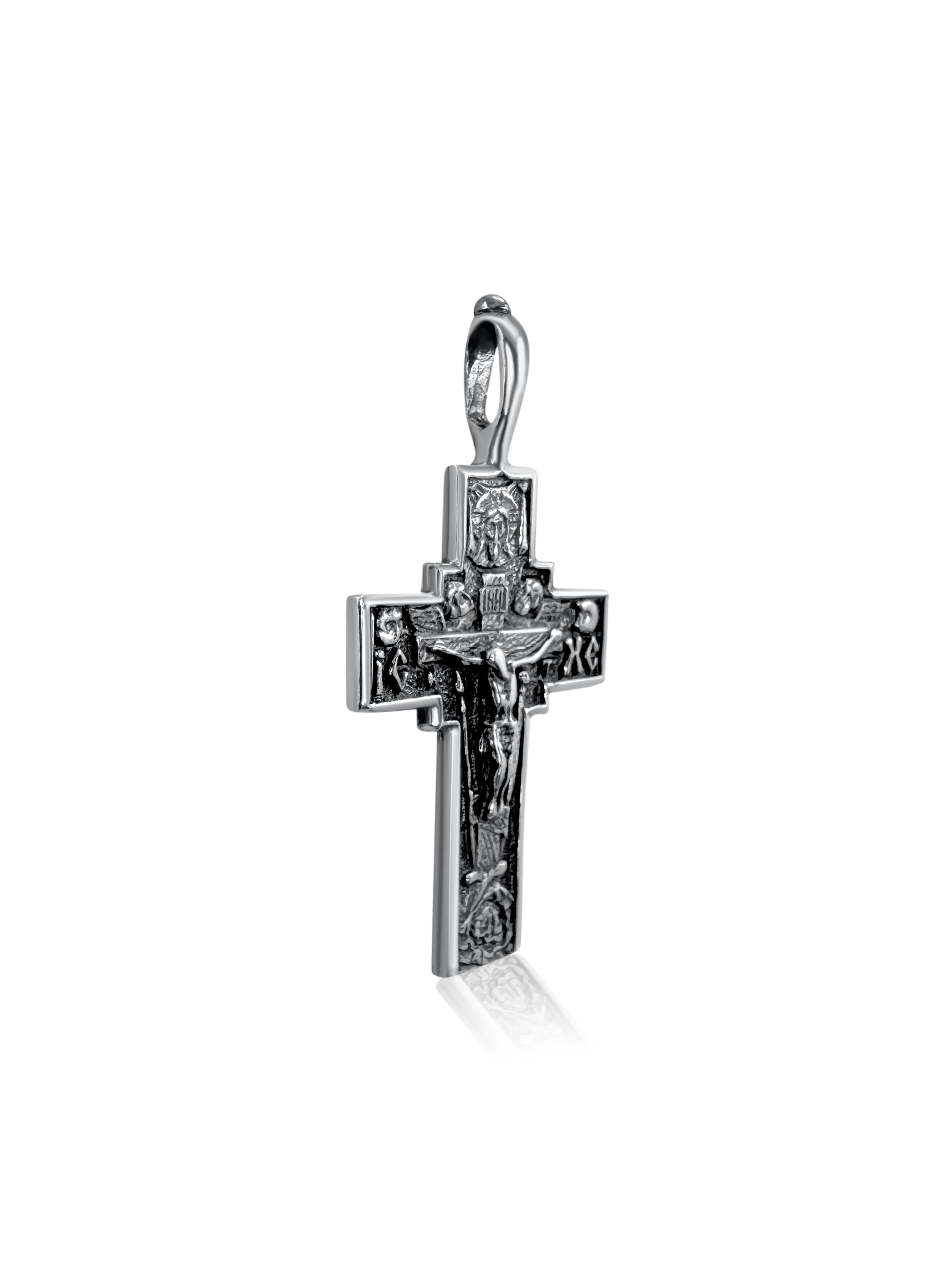 Men's Orthodox crucifix necklace, polished 925 sterling
