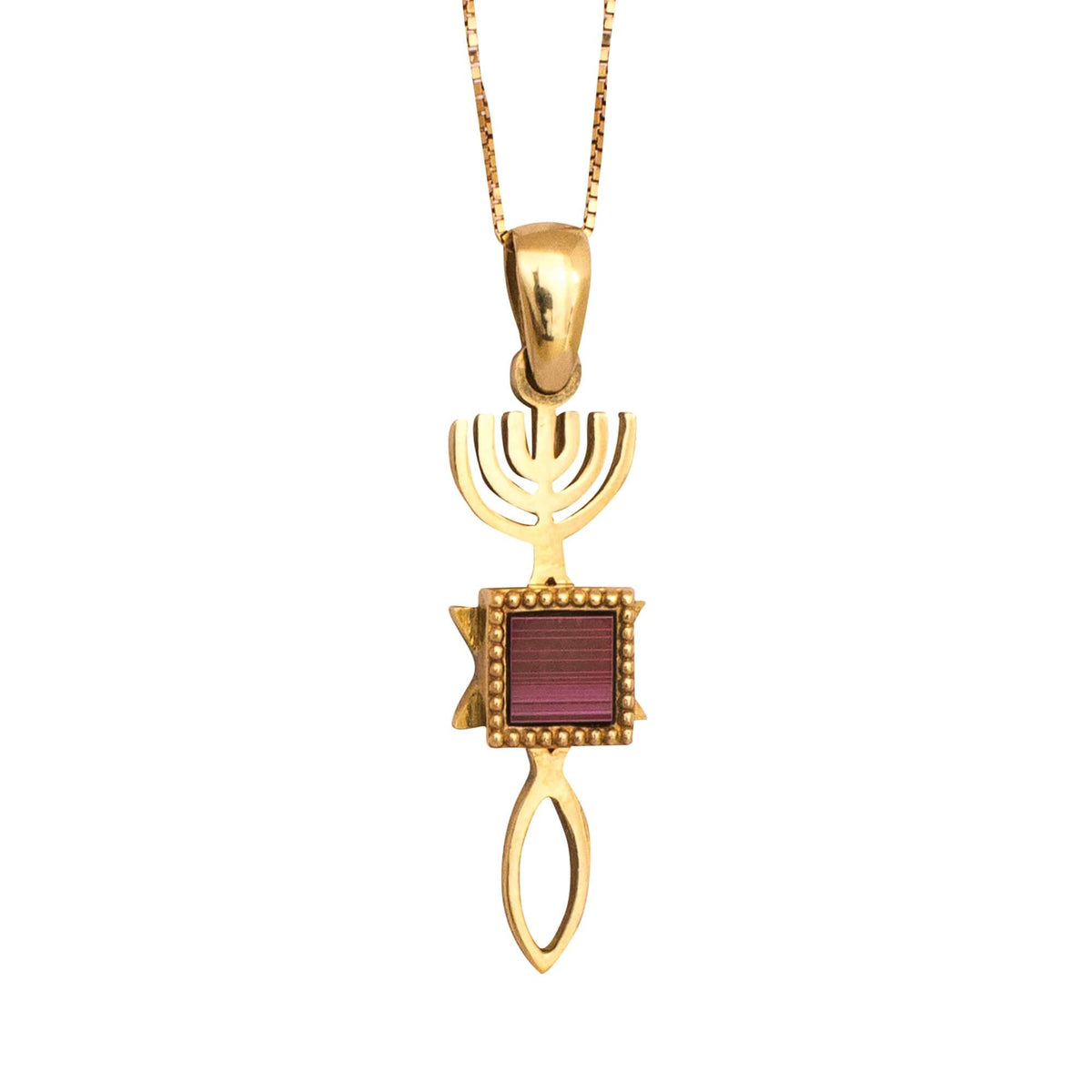 Messianic gold pendant necklace with Yeshua symbol
