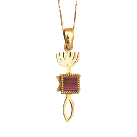 Messianic gold pendant necklace with Yeshua symbol
