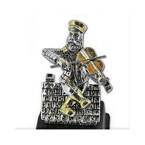 Silver Plated Fiddler on the Roof Miniature Figurine - Jerusalem Souvenir Jewish Musician