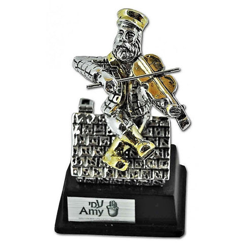 Silver Plated Fiddler on the Roof Miniature Figurine - Jerusalem Souvenir Jewish Musician