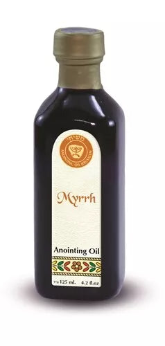 Myrrh anointing oil in cobalt glass bottle from Ein Gedi for worship and devotion